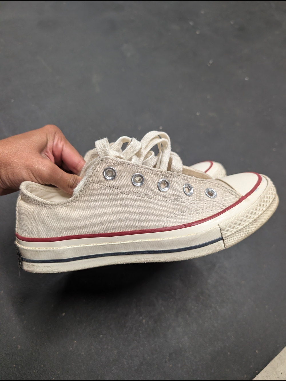Converse Low-Top Canvas Sneakers in Off-White with Red Trim